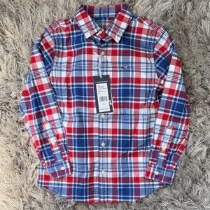 NWT Vineyard Vines Red, Blue & White Plaid Button-Down Shirt Boys Size 6